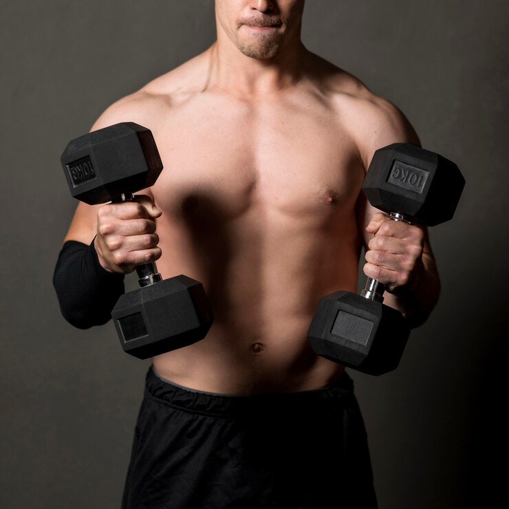 Man doing hammer curl for big biceps